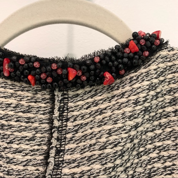 Zara Tweed Boucle Blazer Beaded Neckline Medium - Picture 8 of 12